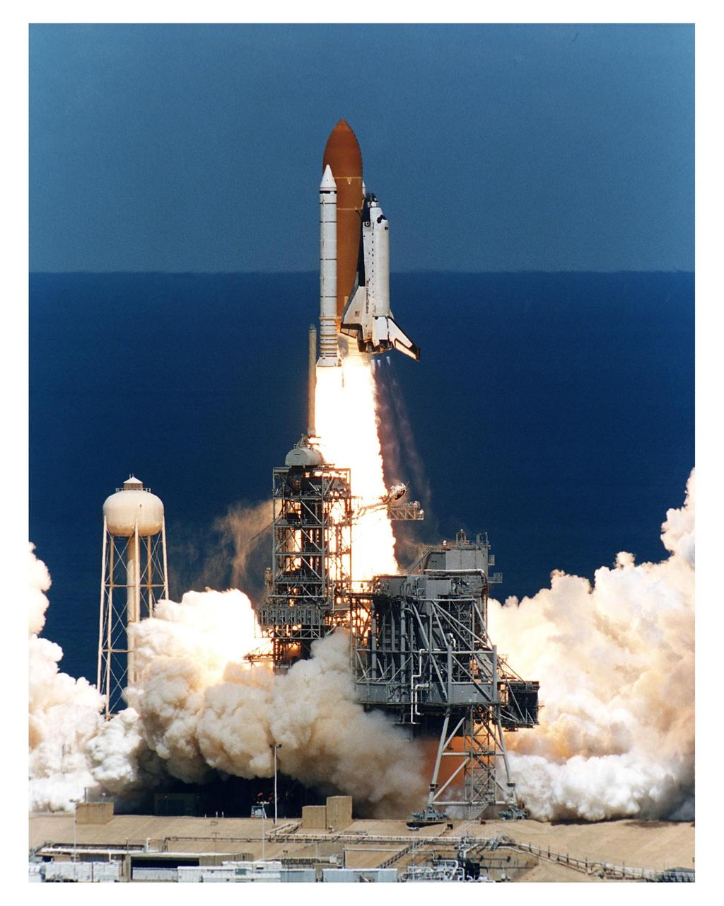 Like a rising sun lighting up the afternoon sky, the Space Shuttle Columbia soars from Launch Pad 39A at 2:20:32 p.m. EST, April 4, on the 16-day Microgravity Science Laboratory-1 (MSL-1) mission. The crew members are Mission Commander James D. Halsell, Jr.; Pilot Susan L. Still; Payload Commander Janice Voss; Mission Specialists Michael L. Gernhardt and Donald A. Thomas; and Payload Specialists Roger K. Crouch and Gregory T. Linteris. During the scheduled 16-day STS-83 mission, the MSL-1 will be used to test some of the hardware, facilities and procedures that are planned for use on the International Space Station as well as research in combustion, protein crystal growth and materials processing experiments
