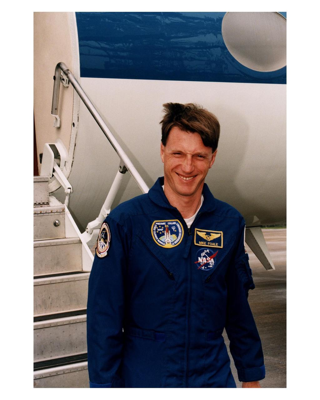 STS-84 Mission Specialist C. Michael Foale, who will become the fifth U.S. astronaut to live and work on the Russian Space Station Mir, arrives at KSC’s Shuttle Landing Facility for the STS-84 Terminal Countdown Demonstration Test (TCDT), a dress rehearsal for launch. Foale will be dropped off on Mir when the Space Shuttle Atlantis docks with Mir next month. He will become a member of the Mir 23 crew, replacing U.S. astronaut Jerry M. Linenger, who will return to Earth on Atlantis after about four months on the orbiting station. STS-84 will be the sixth Shuttle-Mir docking. Liftoff is targeted for May 15