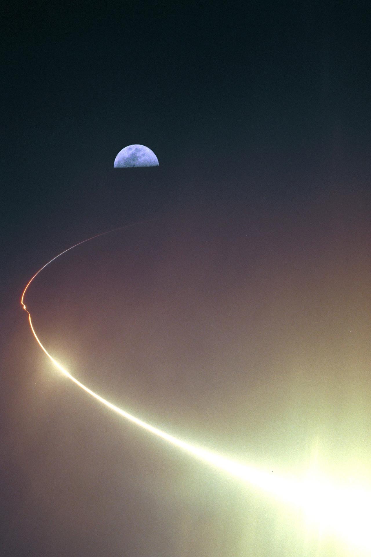 KENNEDY SPACE CENTER, FLA. -  NASA's Lunar Prospector spacecraft launched successfully on its way to the Moon from Launch Complex 46 (LC46) at Cape Canaveral Air Station on Jan. 6 at 9:38 p.m. EST.  It was the inaugural launch of Lockheed Martin's Athena II launch vehicle and the first launch from LC46, operated by Spaceport Florida Authority.  Lunar Prospector, built for the NASA Ames Research Center by Lockheed Martin, is a spin-stabilized spacecraft designed to provide NASA with the first global maps of the Moon's surface and its gravitational magnetic fields, as well as look for the possible presence of ice near the lunar poles.  It will orbit the Moon at an altitude of approximately 63 miles during a one-year mission.