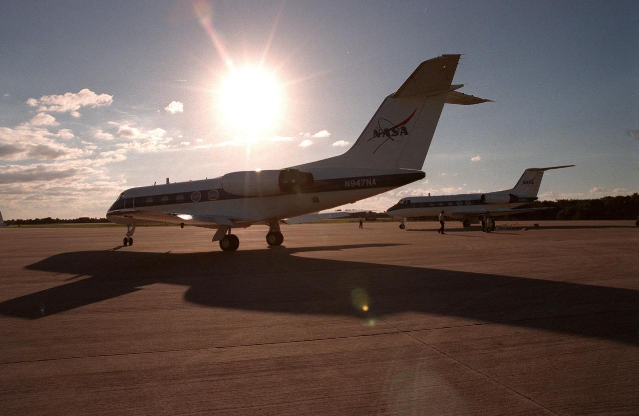 Practicing takeoffs and landings in the Shuttle Training Aircraft in the late afternoon sunlight, STS-95 Mission Commander Curtis L. Brown Jr. taxis across the Shuttle Landing Facility (at left) while Pilot Steven W. Lindsey waits his turn (at right). The STA is designed to fly like the Shuttle. Brown, Lindsey and the rest of the crew are at KSC for final launch preparations. STS-95 is expected to launch at 2 p.m. EST on Oct. 29, last 8 days, 21 hours and 49 minutes, and land at 11:49 a.m. EST on Nov. 7. Other crew members are Mission Specialist Scott E. Parazynski, Mission Specialist Stephen K. Robinson, Payload Specialist John H. Glenn Jr., senator from Ohio, Mission Specialist Pedro Duque, with the European Space Agency (ESA), and Payload Specialist Chiaki Mukai, with the National Space Development Agency of Japan (NASDA)
