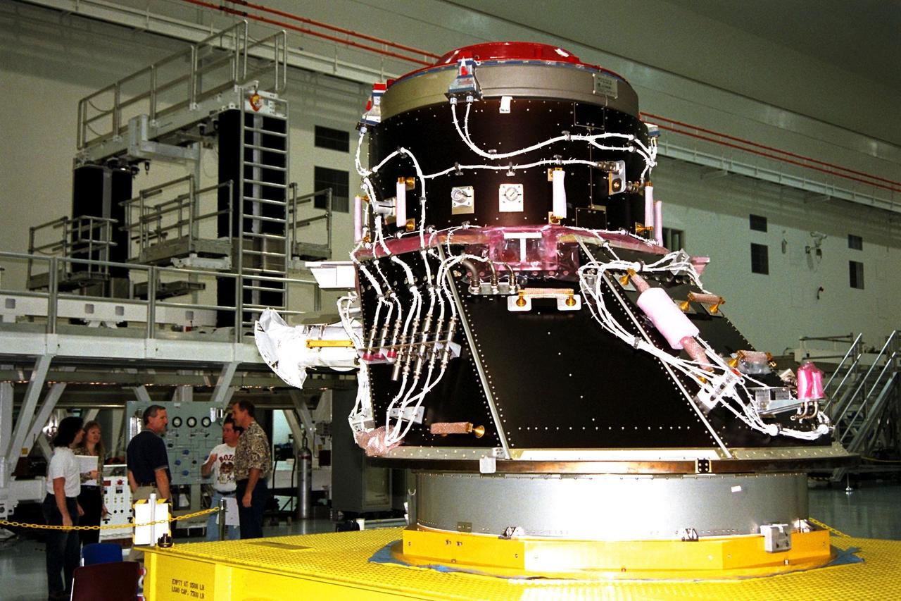 KENNEDY SPACE CENTER, FLA. -- The Pressurized Mating Adapter-3 (PMA-3), an element of the STS-92 mission scheduled for launch aboard Space Shuttle Atlantis in January 1999, awaits processing in KSC's Space Station Processing Facility (SSPF). While in orbit, PMA-3 will be removed from the orbiter's payload bay by the astronauts using the remote manipulator arm and mated to Node 1, a connecting passageway to the living and working areas of the International Space Station. The primary purpose of PMA-3 is to serve as a Shuttle docking port through which crew members and equipment will transfer to the International Space Station during later assembly missions