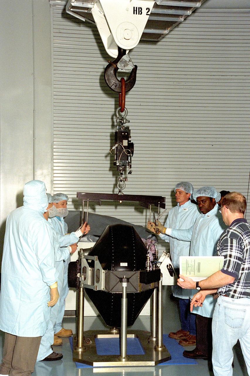 KENNEDY SPACE CENTER, FLA. -- A control moment gyro (CMG) is processed in KSC's Space Station Processing Facility. This gyro is one of four CMGs that will stabilize the International Space Station (ISS) while on orbit. The four gyros will connect with the Z-1 truss that is scheduled to launch on the third ISS flight, scheduled to occur aboard the Space Shuttle Atlantis on STS-92.