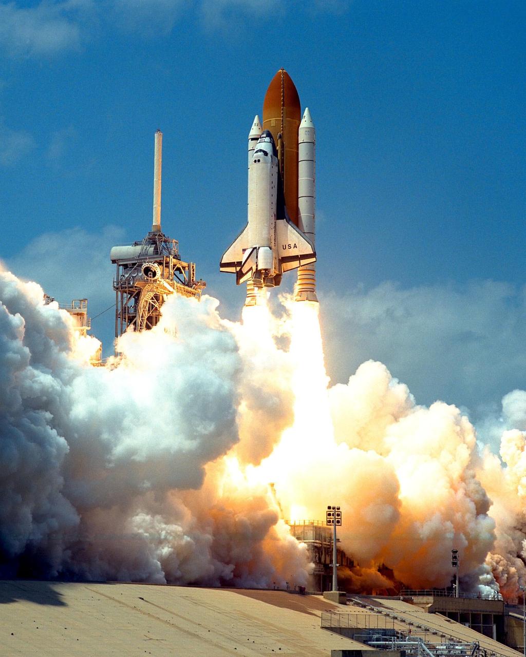KENNEDY SPACE CENTER, FLA. -- The Space Shuttle Columbia soars from Launch Pad 39B at 2:19 p.m. EDT Apr. 17 to begin the nearly 17-day STS-90 Neurolab mission. The launch was delayed 24 hours due to difficulty with a network signal processor, which was replaced Apr. 16, on the orbiter. The crew members are Commander Richard Searfoss, Pilot Scott Altman, Mission Specialists Richard Linnehan, D.V.M., Dafydd (Dave) Williams, M.D., with the Canadian Space Agency, and Kathryn (Kay) Hire; and Payload Specialists Jay Buckey, M.D., and James Pawelczyk, Ph.D. Investigations during the Neurolab mission will focus on the effects of microgravity on the nervous system