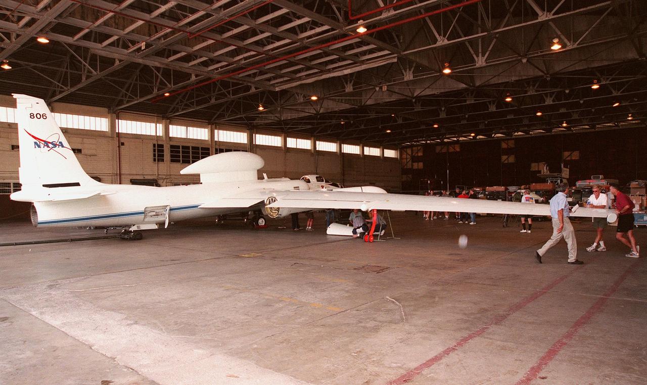 This high-altitude research plane, a specially equipped Dryden Flight Research Center ER-2, stops at Patrick Air Force Base long enough for visitors to get a close view. The modified U-2 aircraft, soaring above 65,000 feet, will measure the structure of hurricanes and the surrounding atmosphere that steers the storm’s movement. The plane is part of the NASA-led Atmospheric Dynamics and Remote Sensing program that includes other government weather researchers and the university community in a study of Atlantic hurricanes and tropical storms. The hurricane study, which lasts through September 1998, is part of NASA’s Earth Science enterprise to better understand the total Earth system and the effects of natural and human-induced changes on the global environment