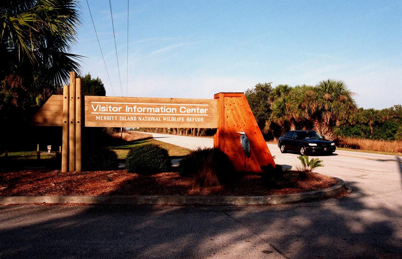 The entrance, shown here, to the Merritt Island National Wildlife Refuge Visitor Information Center is on Beach Rd. (SR 402), which skirts the north end of the Shuttle Landing Facility at Kennedy Space Center. The refuge, which shares a boundary with the center, is a habitat for more than 310 species of birds, 25 mammals, 117 fishes and 65 amphibians and reptiles. The visitor information center offers a variety of interesting displays that describe the wildlife and habitats of the refuge. It is open weekdays from 8 a.m. to 4:30 p.m., and 9 a.m. to 5 p.m. on weekends, but closed on federal holidays and Sundays from May through October