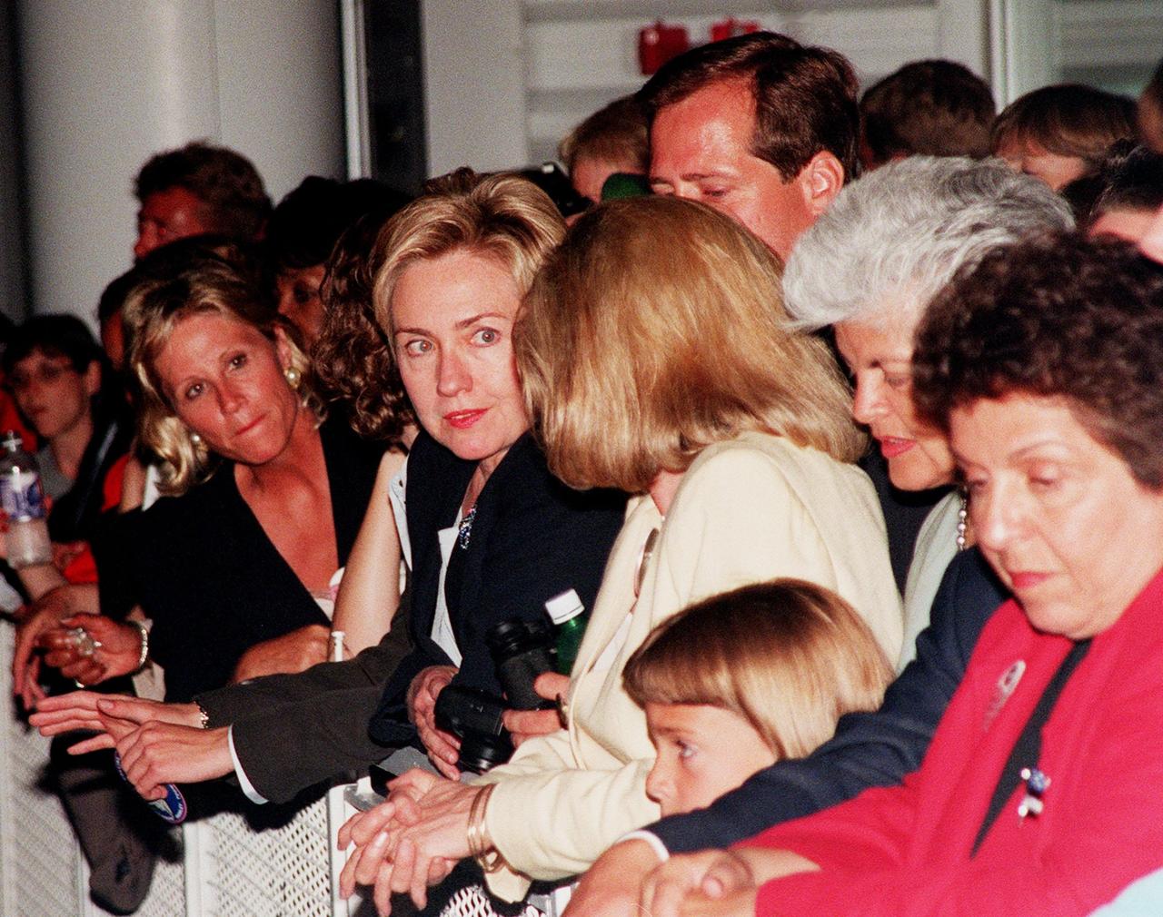 Among those gathered at the VIP viewing site for the launch of STS-93 are First Lady Hillary Rodham Clinton (center) and Donna Shalala, secretary , Department of Health and Human Services (far right). Also present is Chelsea Clinton. Much attention has been generated over the launch due to Commander Eileen M. Collins, the first woman to serve as commander of a Shuttle mission. The primary payload of the five-day mission is the Chandra X-ray Observatory, which will allow scientists from around the world to study some of the most distant, powerful and dynamic objects in the universe. The new telescope is 20 to 50 times more sensitive than any previous X-ray telescope and is expected to unlock the secrets of supernovae, quasars and black holes. Liftoff of Space Shuttle Columbia is scheduled for 12:36 a.m. EDT July 20