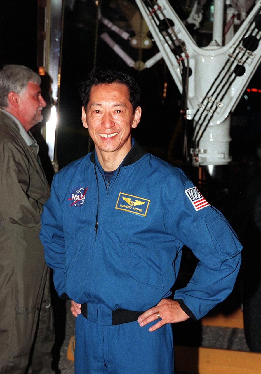 KENNEDY SPACE CENTER, FLA. -- STS-99 Mission Specialist Mamoru Mohri of Japan has only smiles after Space Shuttle Endeavour's landing on KSC's Shuttle Landing Facility completing the 11-day, 5-hour, 38-minute-long STS-99 mission. Main gear touchdown was at 6:22:23 p.m. EST Feb. 22 , landing on orbit 181 of the mission. Nose gear touchdown was at 6:22:35 p.m.. EST, and wheel stop at 6:23:25 p.m. EST. At the controls were Commander Kevin Kregel and Pilot Dominic Gorie. Also onboard the orbiter were Mission Specialists Janet Kavandi, Janice Voss, and Gerhard Thiele of Germany. Mohri is with the National Space Development Agency (NASDA) and Thiele is with the European Space Agency. The crew returned from the Shuttle Radar Topography Mission after mapping more than 47 million square miles of the Earth's surface. This was the 97th flight in the Space Shuttle program and the 14th for Endeavour, also marking the 50th landing at KSC, the 21st consecutive landing at KSC, and the 28th in the last 29 Shuttle flights