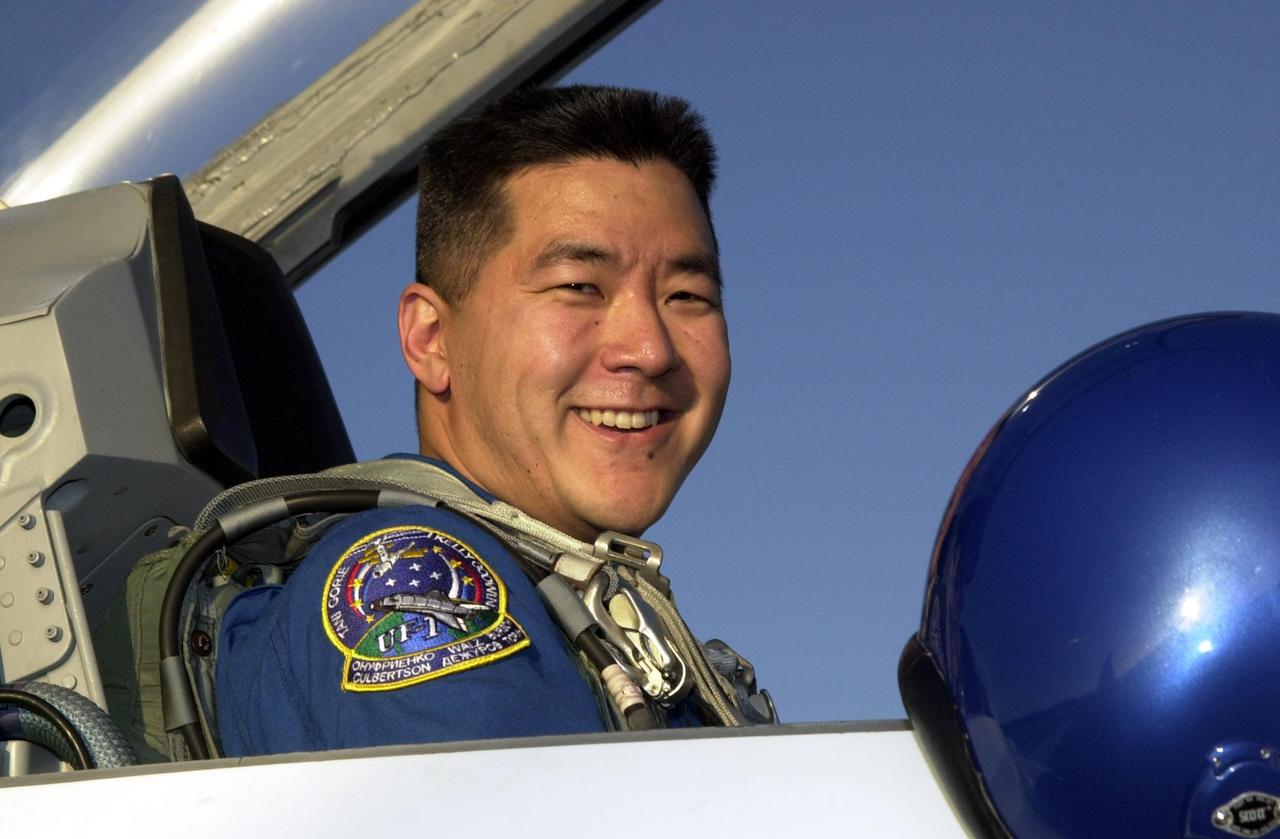 KENNEDY SPACE CENTER, Fla. -- STS-108 Mission Specialist Daniel M. Tani arrives at KSC in a T-38 jet trainer.  He and the rest of the crew will be preparing for launch Nov. 29 on Space Shuttle Endeavour. Liftoff is scheduled for <A HREF="javascript:convertit(7:41:00pm','ED')" TITLE="Convert to alternate measure">7:41 p.m.</a> EST.   Top priorities for the STS-108 (UF-1) mission of Endeavour are rotation of the International Space Station Expedition Three and Expedition Four crews, bringing water, equipment and supplies to the station in the Multi-Purpose Logistics Module Raffaello, and completion of spacewalk and robotics tasks.   Mission Specialists Linda A. Godwin and Tani will take part in the spacewalk to install thermal blankets over two pieces of equipment at the bases of the Space Station's solar wings.  Other crew members are Commander Dominic L. Gorie and Pilot Mark E. Kelly