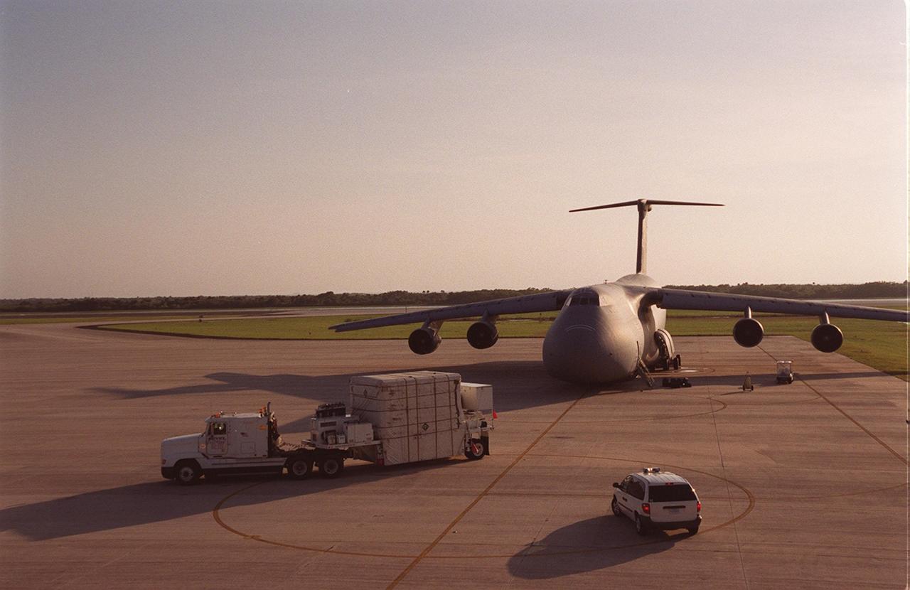  At the KSC Shuttle Landing Facility, the GOES-M satellite, encased in a container, begins its trek to Astrotech in Titusville, Fla., where it will undergo final testing. The GOES-M (Geostationary Operational Environmental Satellite, I-M Series) provides weather imagery and quantitative sounding data used to support weather forecasting, severe storm tracking, and meteorological research. The satellite is scheduled to be launched on an Atlas-IIA booster, with a Centaur upper stage, July 12 from Launch Pad 36-A, Cape Canaveral Air Force Station