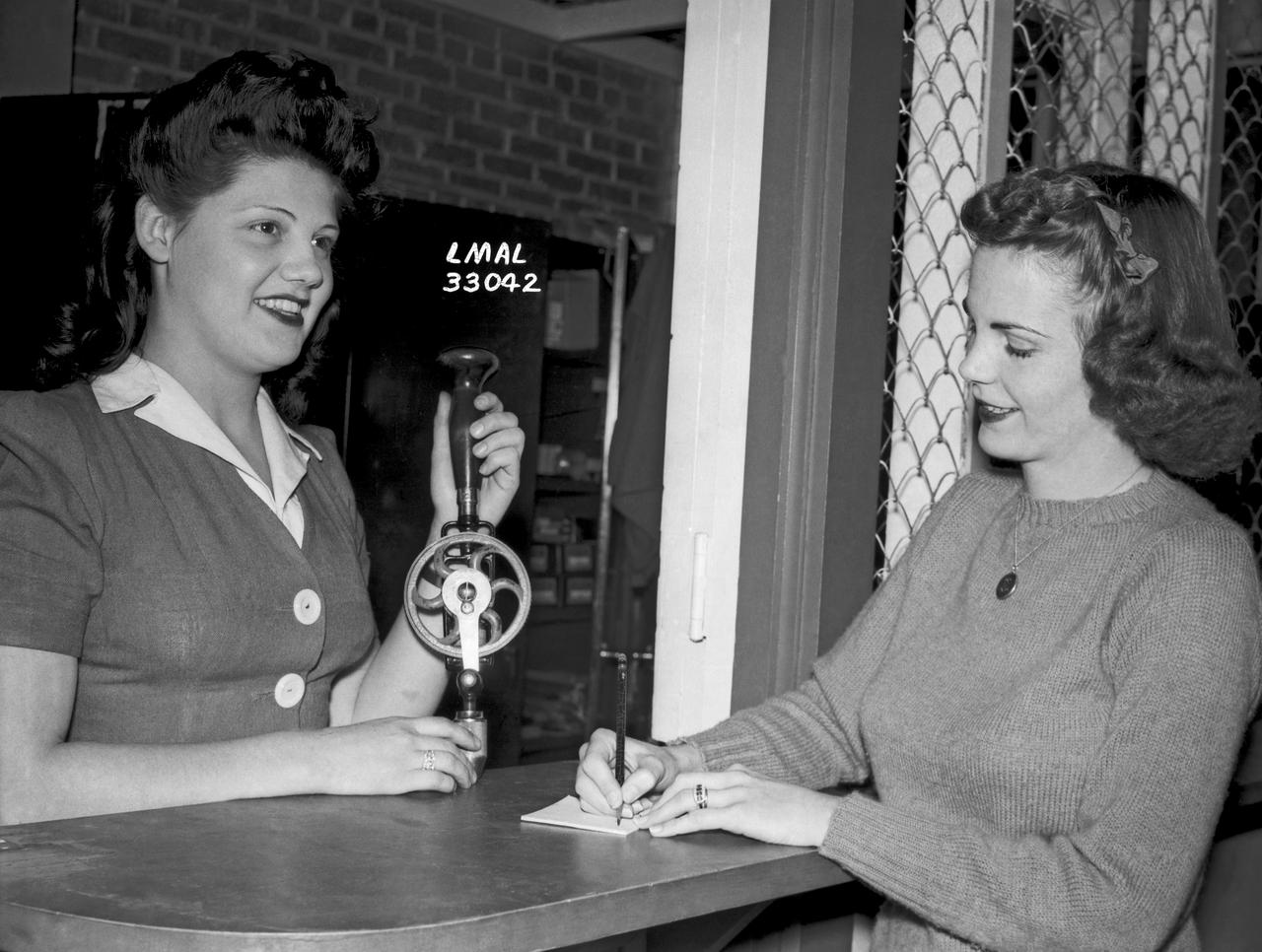 Women Adequately Filling Posts in NACA Laboratory: Nearly 200 women are employed at the Langley Laboratory of the National Advisory Committee for Aeronautics in a limited capacity as mechanics’ helpers and minor laboratory aids on the jobs formerly handled by men, according to E.H. Derring, of the Aerodynamics Division. Many phases of the operations of various wind tunnels at the laboratory are now handled by women with experienced male supervision. Mr. Derring said, pointing out that the reading of the data indicated on wind tunnel instruments during a test is done in a large measure by women.  In addition to reading the instruments and computing and integrating engineering test data obtained from tunnel investigations, the minor laboratory aides assist in the preparation of aircraft models preliminary to testing. Women employees who will serve in the Aerodynamics Division of the Laboratory attend an orientation class for two weeks, during which they receive instruction on phases of the work they will do and their aptitudes for different types of work are evaluated in order that they may be properly placed.  More than 100 women are employed in minor laboratory apprentices, performing mechanical work heretofore done by men. These women are employed in the various shops of the laboratory.  Women in the woodworking shops are taught to operate 15 different machines in carrying out their assignments. Norfolk new paper article from 1943 by Lee Dickinson.