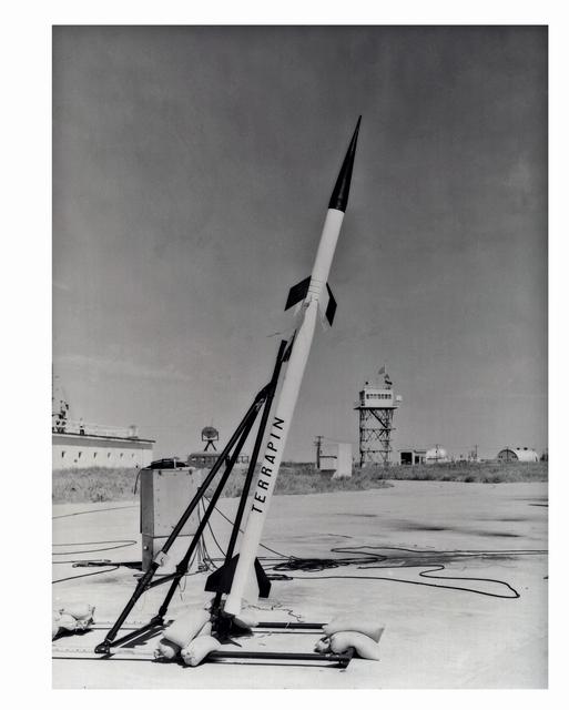 NASA image: University of Maryland-Republic Terrapin Sounding Rocket  H121-2681-I(Terrapin)  Model on the Launcher 