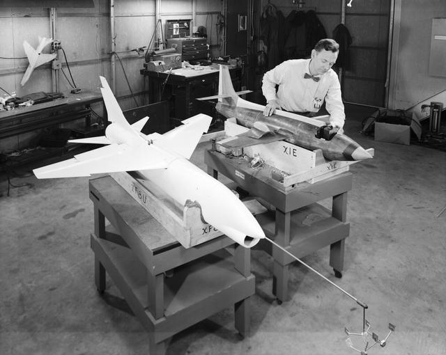 NASA image: Bell X-1E and Vought XF-8U Dynamic Models in 1957