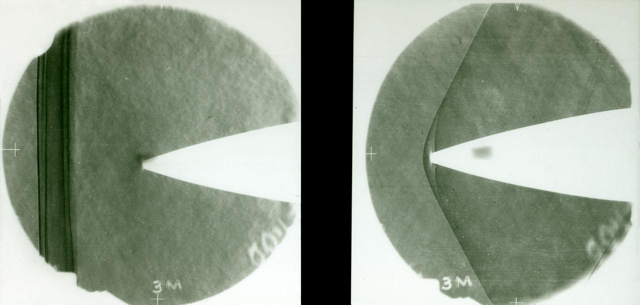  8-Foot Transonic Pressure Tunnel (TPT): Sample of Schlieren results Left - Mach     1.03 Right - Mach     1.20.