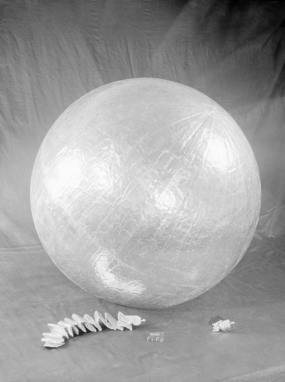  James Hansen describes the work on Project Echo s air density experiment known as the  Sub-Satellite.  Before launch engineers subjected the sub-satellite to many tests. Here, the sub-satellite is shown prior to tests  to determine the capacity of the 30-inch  Sub-Satellite  to withstand the high temperature of direct sunlight in space, Langley researchers subjected it to 450  F heat test. Results indicated that the aluminum-covered Mylar plastic would effectively reflect the dangerous heat.  -- Published in James R. Hansen, Spaceflight Revolution: NASA Langley Research Center From Sputnik to Apollo, NASA SP-4308, p. 168.