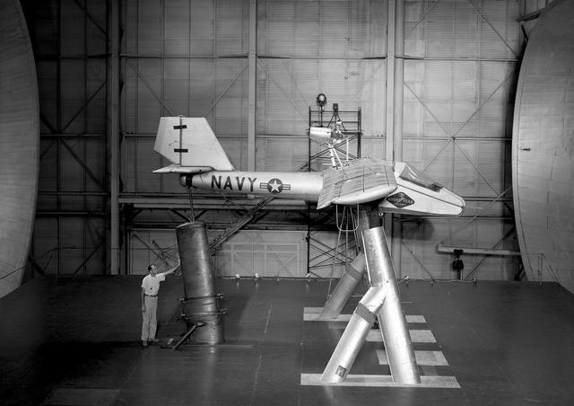 NASA image: Various Components of Goodyear Inflatable Airplane in Full Scale Tunnel  