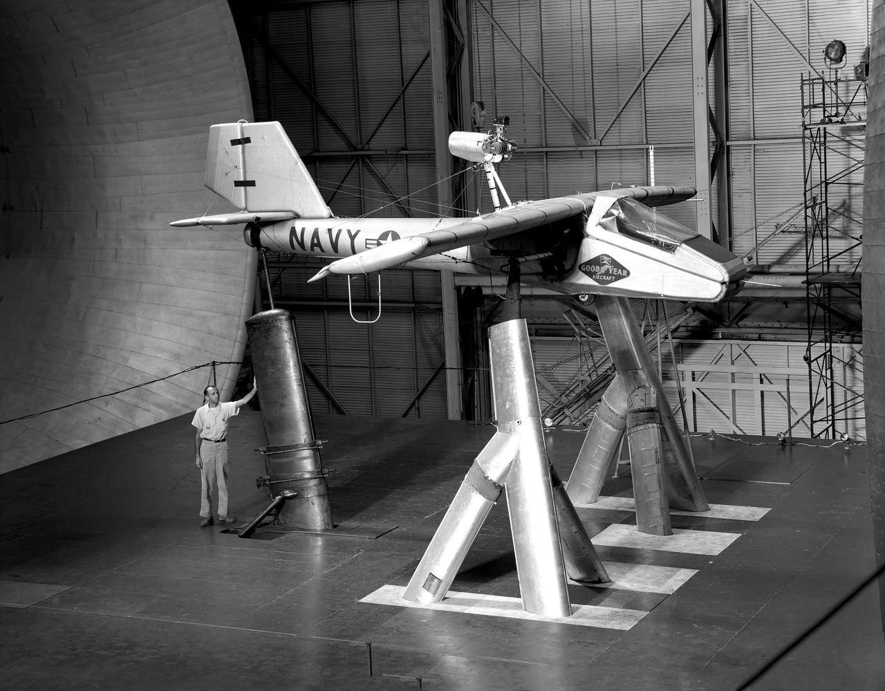 Various Components of Goodyear Inflatable Airplane in Full Scale Tunnel building 643 Test 238