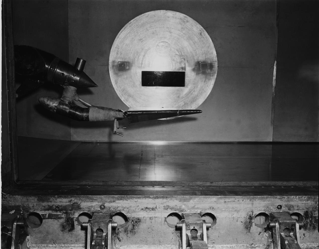 Blunt Leading Edge Model in the Unitary Wind Tunnel high mach number test section. 