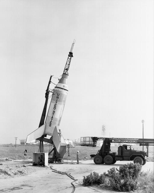 NASA image: Little Joe on launcher at Wallops Island