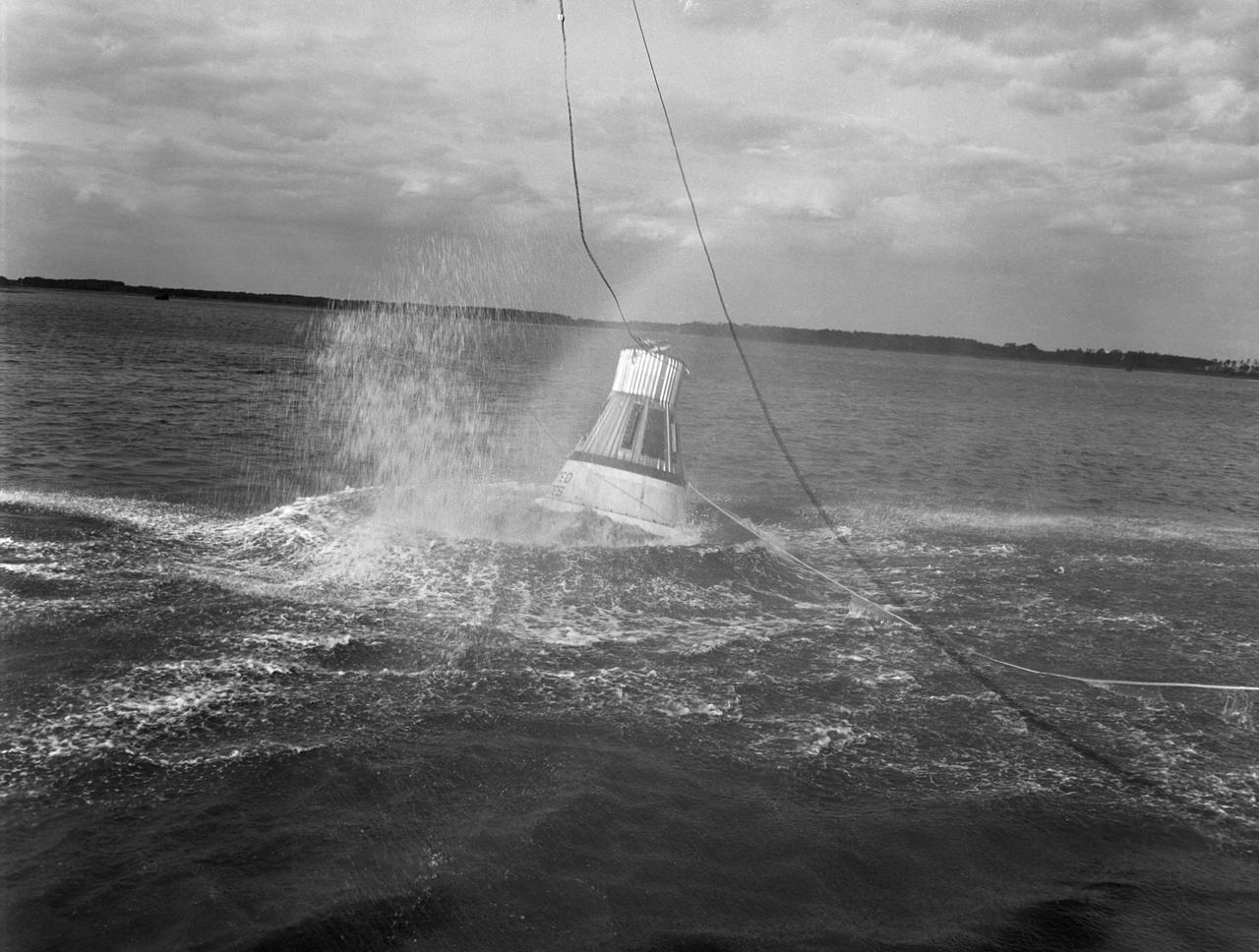 Water drop and recovery from shore-based crane at Langley's back river.