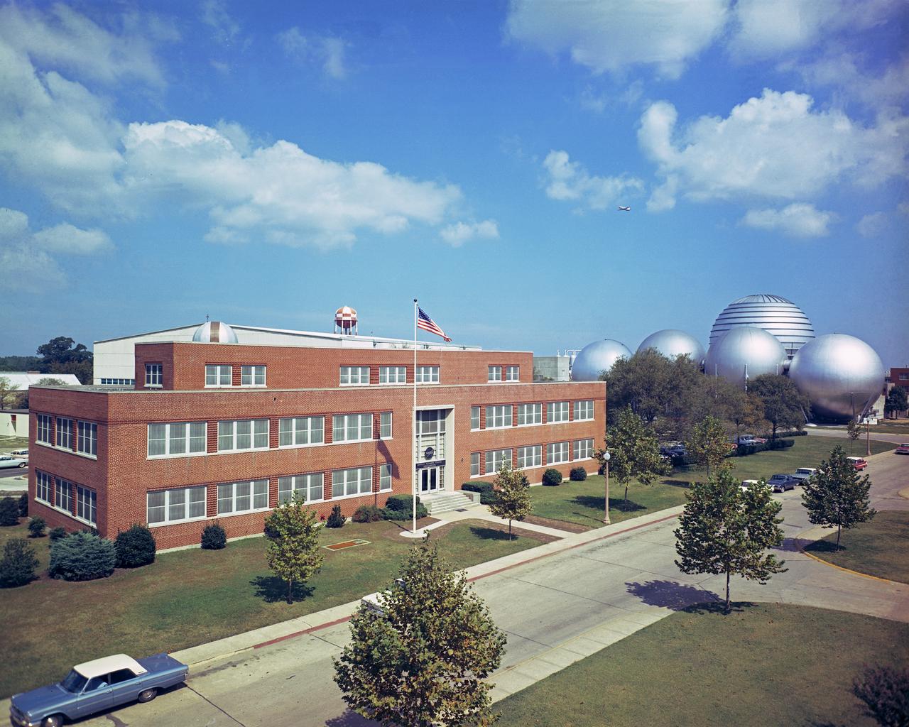 Headquarters building and spheres at Gas Dynamics.  DAO Section.  Scanned on 4/23/2018. 