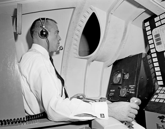 NASA image: Alan Shepard in the Rendezvous Docking Simulator