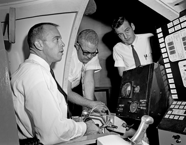 NASA image: Alan Shepard in the Rendezvous Docking Simulator