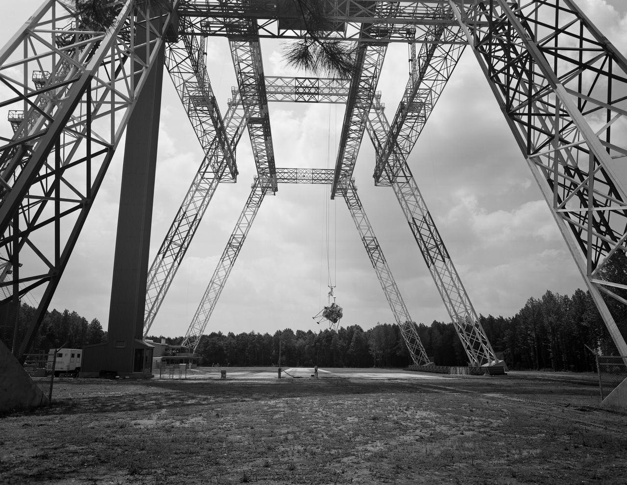 Lunar Landing Testing at NASA Langley. Lunar Landing Testing at NASA Langley. A simulated environment that contributed in a significant way to the success of  Apollo project was the Lunar Landing Research Facility, an imposing 250 foot high, 400 foot long gantry structure that became operational in 1965.  Published in the book "Space Flight Revolution"  NASA SP-4308 pg. 376