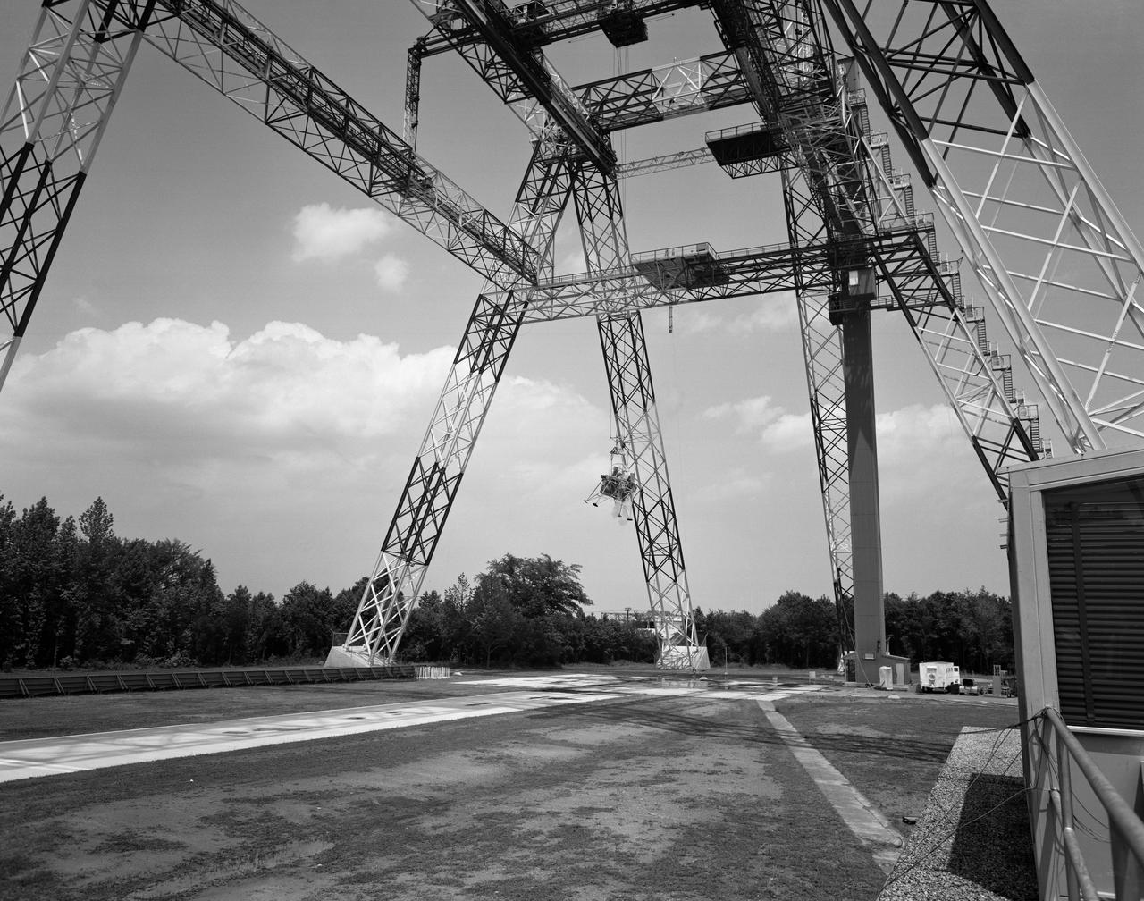 Lunar Landing Testing at NASA Langley. Lunar Landing Testing at NASA Langley. A simulated environment that contributed in a significant way to the success of  Apollo project was the Lunar Landing Research Facility, an imposing 250 foot high, 400 foot long gantry structure that became operational in 1965.  Published in the book "Space Flight Revolution"  NASA SP-4308 pg. 376