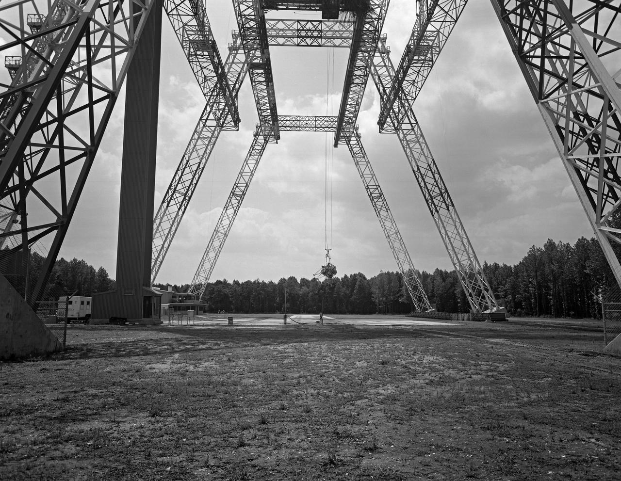 Lunar Landing Testing at NASA Langley. Lunar Landing Testing at NASA Langley. A simulated environment that contributed in a significant way to the success of  Apollo project was the Lunar Landing Research Facility, an imposing 250 foot high, 400 foot long gantry structure that became operational in 1965.  Published in the book "Space Flight Revolution"  NASA SP-4308 pg. 376