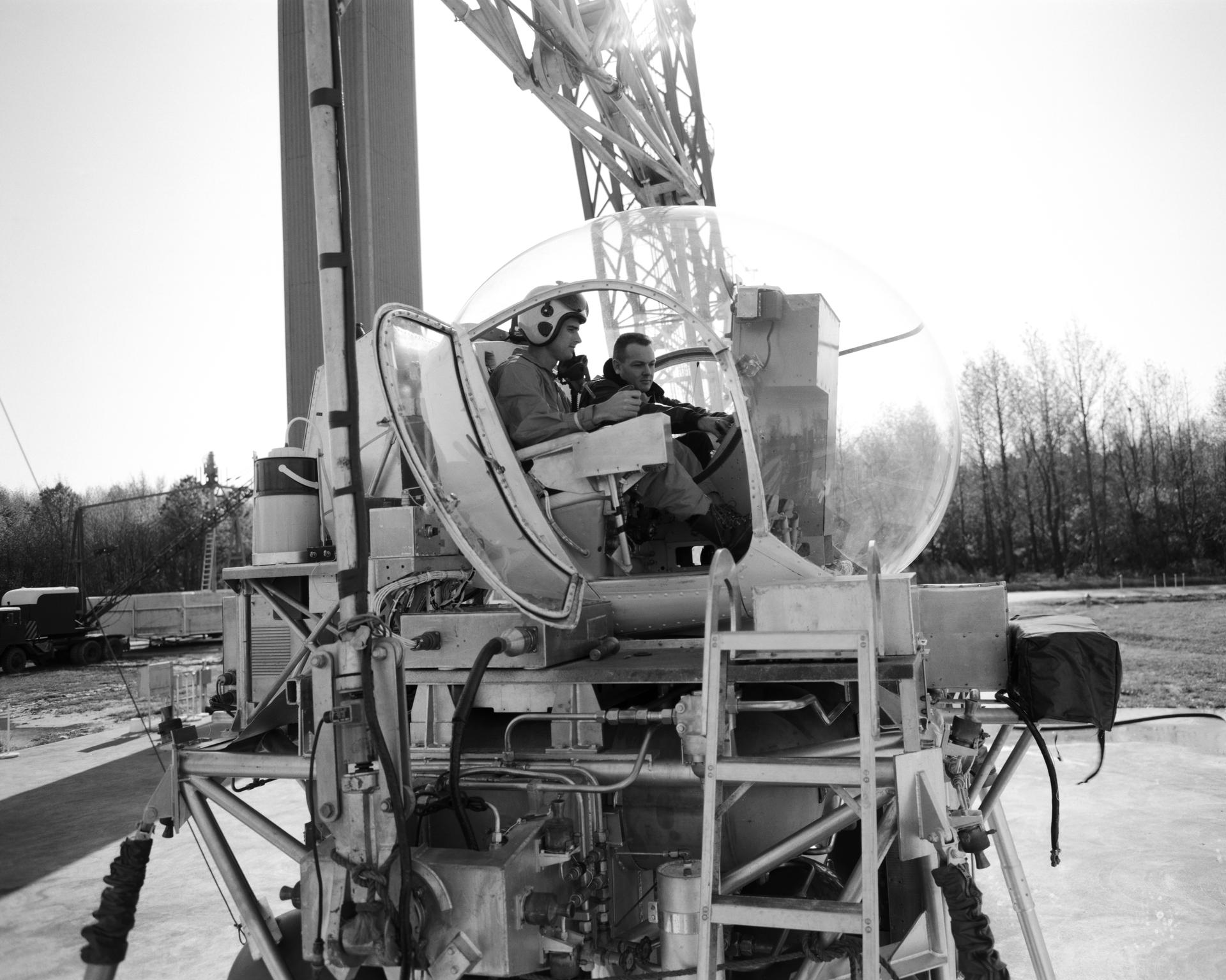 Roger Chaffee in the lunar landing simulator
