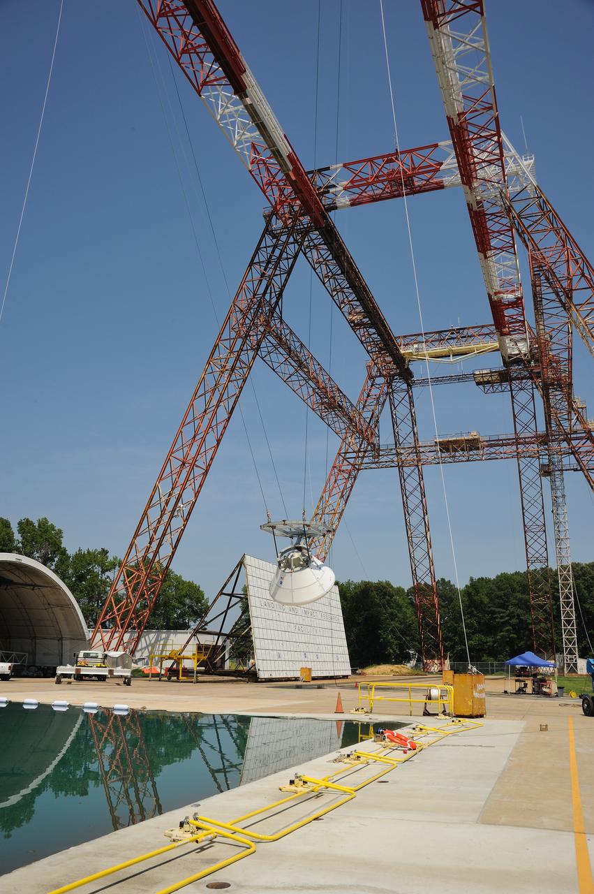 ORION Project-(SPLASH) Structural Passive Landing Attenuation for Survivability of Human Crew (BTA) Boiler Plate Test Article Water Impact Test-Pot Phase"0" Test  Tested at the Hydro Impact Basin at the Landing and Impact Research Facility (Gantry)