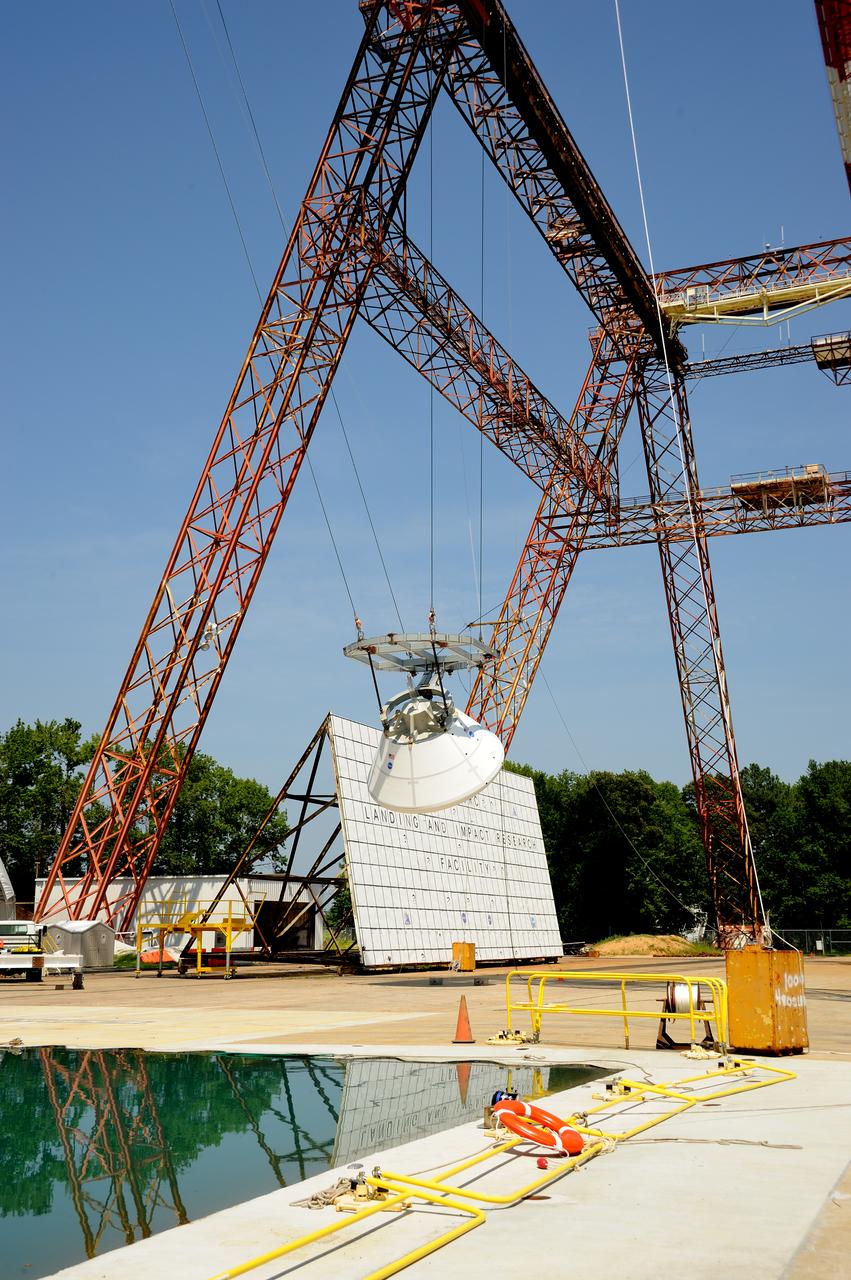 ORION Project-(SPLASH) Structural Passive Landing Attenuation for Survivability of Human Crew (BTA) Boiler Plate Test Article Water Impact Test-Pot Phase"0" Test  Tested at the Hydro Impact Basin at the Landing and Impact Research Facility (Gantry)