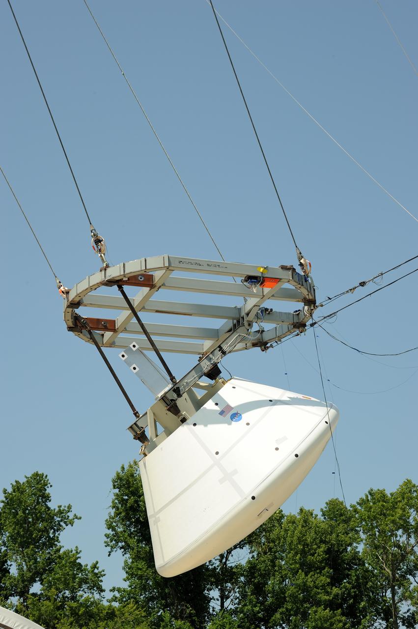 ORION Project-(SPLASH) Structural Passive Landing Attenuation for Survivability of Human Crew (BTA) Boiler Plate Test Article Water Impact Test-Pot Phase"0" Test  Tested at the Hydro Impact Basin at the Landing and Impact Research Facility (Gantry)