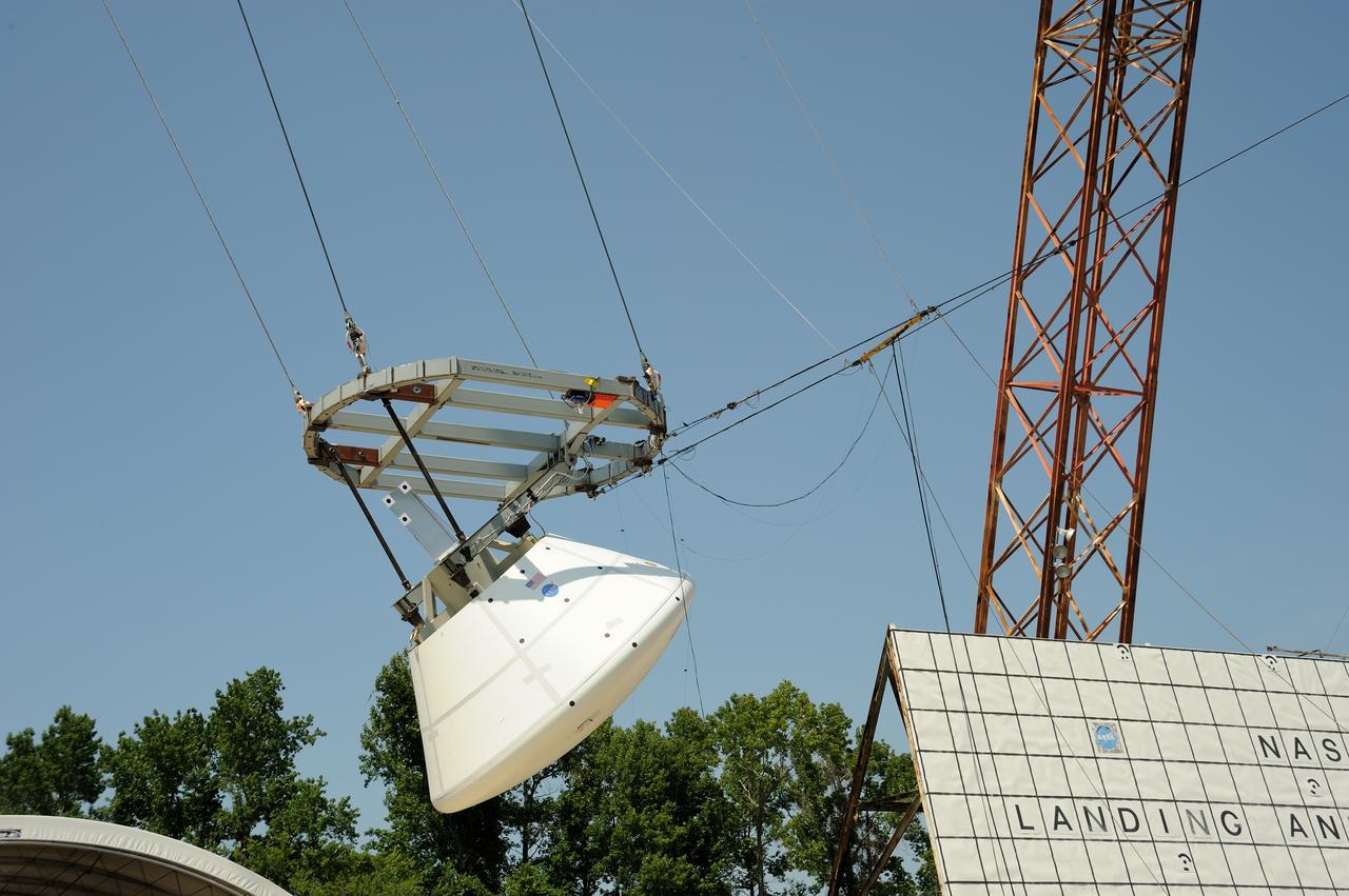 ORION Project-(SPLASH) Structural Passive Landing Attenuation for Survivability of Human Crew (BTA) Boiler Plate Test Article Water Impact Test-Pot Phase"0" Test  Tested at the Hydro Impact Basin at the Landing and Impact Research Facility (Gantry)