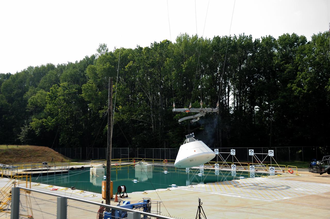 ORION Project-(SPLASH) Structural Passive Landing Attenuation for Survivability of Human Crew (BTA) Boiler Plate Test Article Water Impact Test-Pot Phase"0" Test POT#2  Tested at the Hydro Impact Basin at the Landing and Impact Research Facility (Gantry)