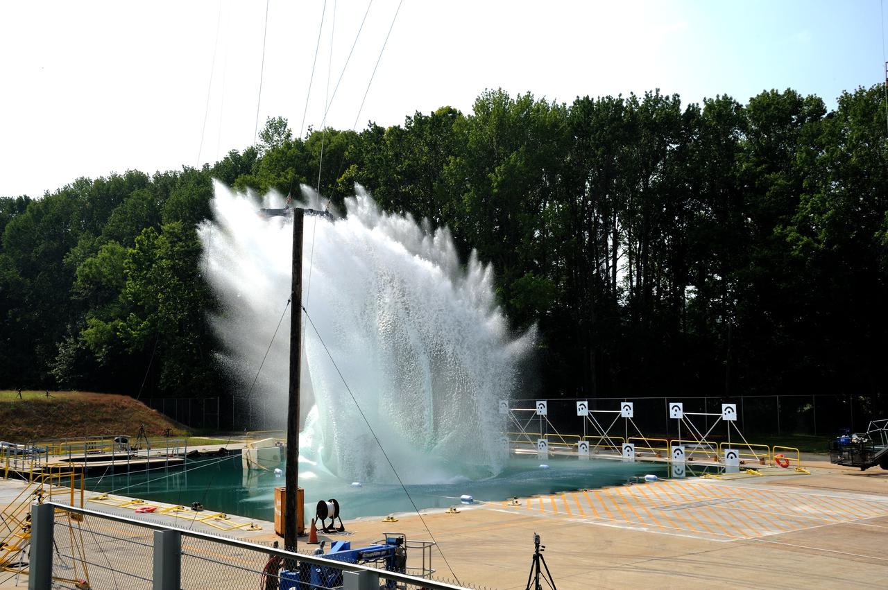 ORION Project-(SPLASH) Structural Passive Landing Attenuation for Survivability of Human Crew (BTA) Boiler Plate Test Article Water Impact Test-Pot Phase"0" Test POT#2  Tested at the Hydro Impact Basin at the Landing and Impact Research Facility (Gantry)