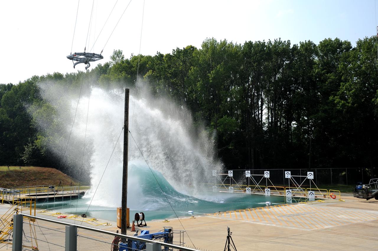 ORION Project-(SPLASH) Structural Passive Landing Attenuation for Survivability of Human Crew (BTA) Boiler Plate Test Article Water Impact Test-Pot Phase"0" Test POT#2  Tested at the Hydro Impact Basin at the Landing and Impact Research Facility (Gantry)
