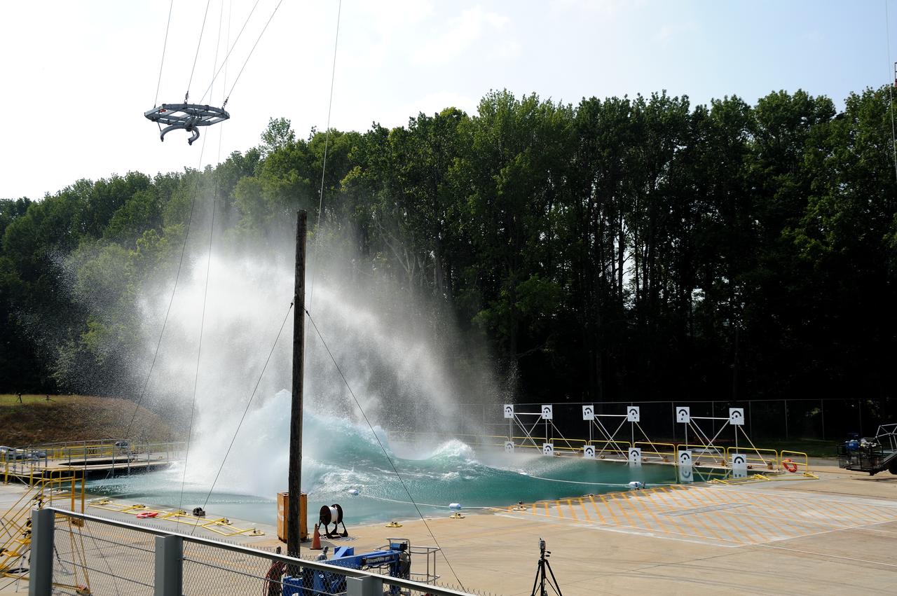 ORION Project-(SPLASH) Structural Passive Landing Attenuation for Survivability of Human Crew (BTA) Boiler Plate Test Article Water Impact Test-Pot Phase"0" Test POT#2  Tested at the Hydro Impact Basin at the Landing and Impact Research Facility (Gantry)