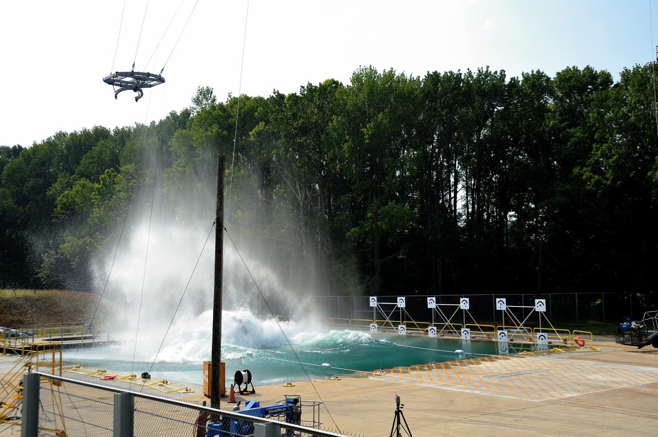 ORION Project-(SPLASH) Structural Passive Landing Attenuation for Survivability of Human Crew (BTA) Boiler Plate Test Article Water Impact Test-Pot Phase"0" Test POT#2  Tested at the Hydro Impact Basin at the Landing and Impact Research Facility (Gantry)