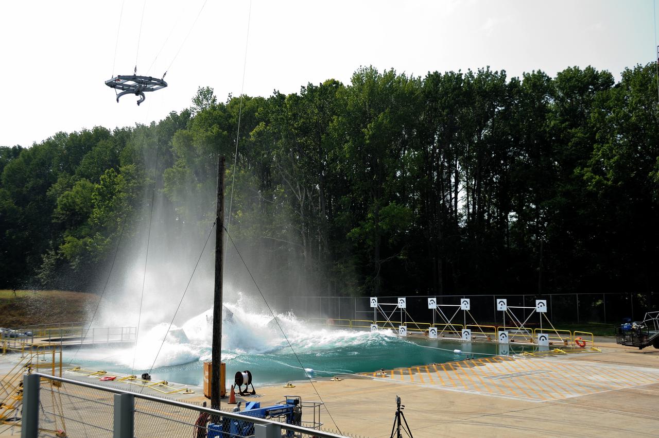 ORION Project-(SPLASH) Structural Passive Landing Attenuation for Survivability of Human Crew (BTA) Boiler Plate Test Article Water Impact Test-Pot Phase"0" Test POT#2  Tested at the Hydro Impact Basin at the Landing and Impact Research Facility (Gantry)