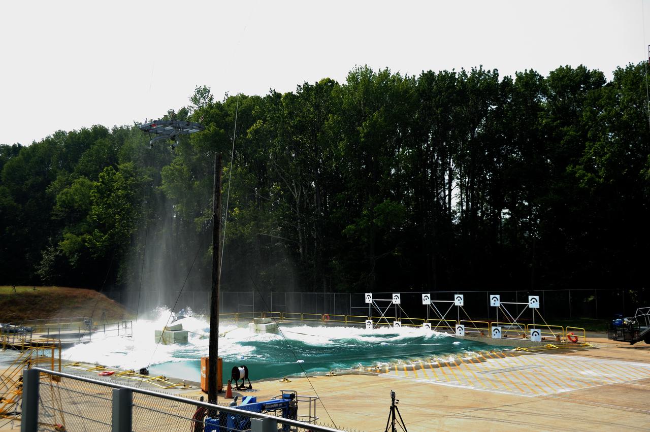 ORION Project-(SPLASH) Structural Passive Landing Attenuation for Survivability of Human Crew (BTA) Boiler Plate Test Article Water Impact Test-Pot Phase"0" Test POT#2  Tested at the Hydro Impact Basin at the Landing and Impact Research Facility (Gantry)