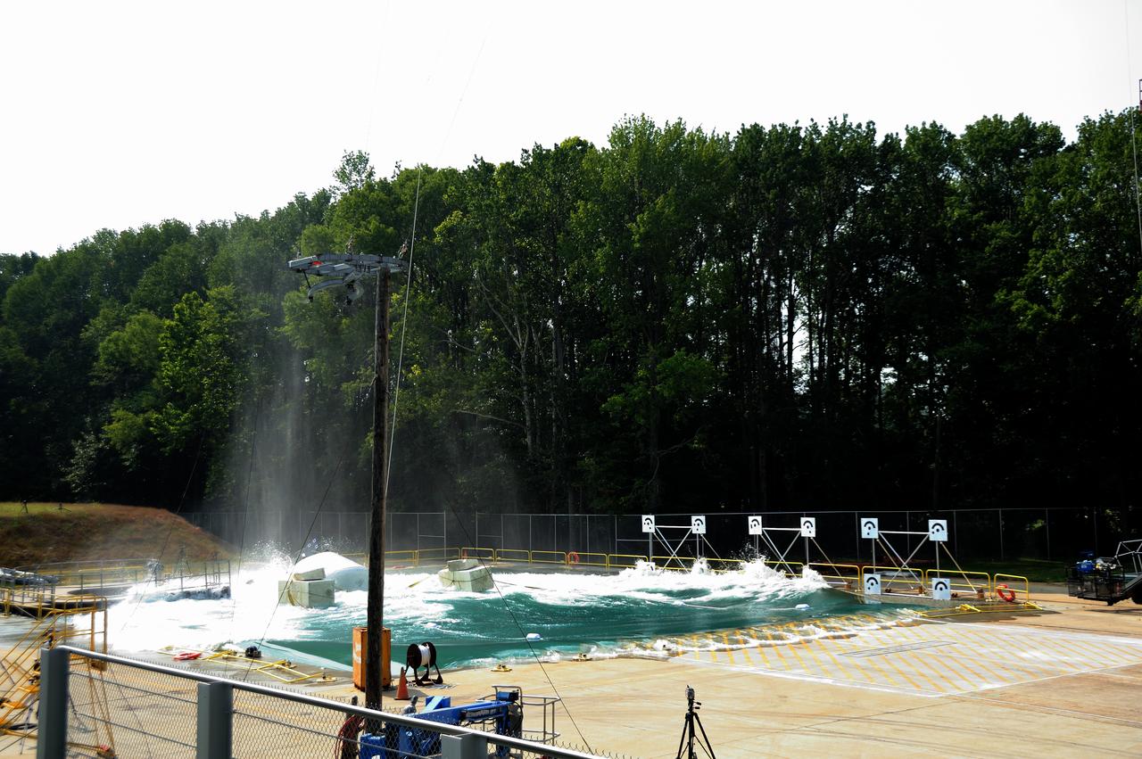 ORION Project-(SPLASH) Structural Passive Landing Attenuation for Survivability of Human Crew (BTA) Boiler Plate Test Article Water Impact Test-Pot Phase"0" Test POT#2  Tested at the Hydro Impact Basin at the Landing and Impact Research Facility (Gantry)