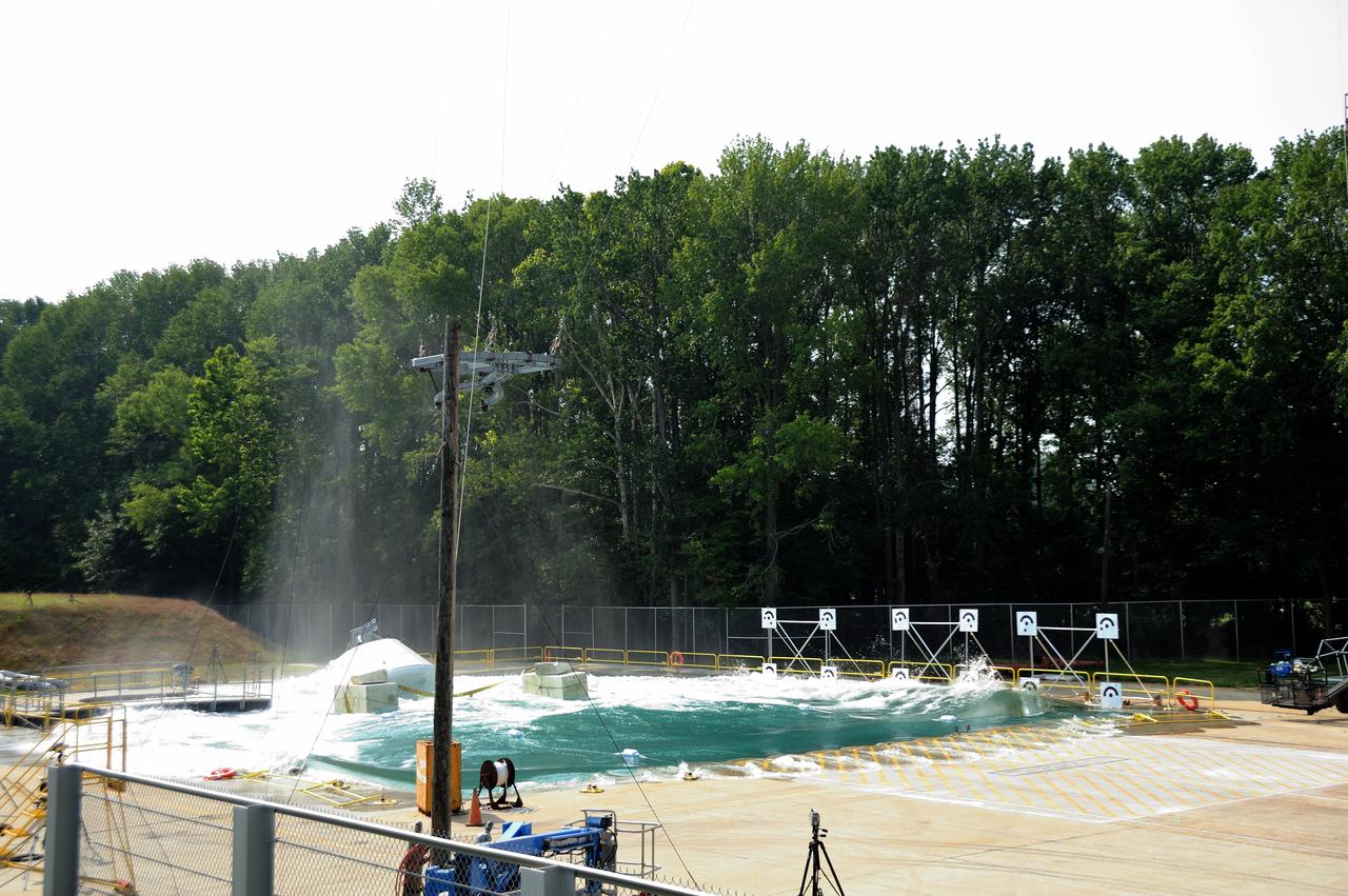 ORION Project-(SPLASH) Structural Passive Landing Attenuation for Survivability of Human Crew (BTA) Boiler Plate Test Article Water Impact Test-Pot Phase"0" Test POT#2  Tested at the Hydro Impact Basin at the Landing and Impact Research Facility (Gantry)