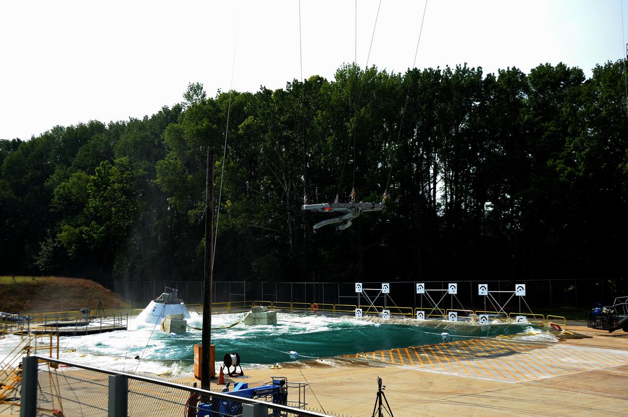 ORION Project-(SPLASH) Structural Passive Landing Attenuation for Survivability of Human Crew (BTA) Boiler Plate Test Article Water Impact Test-Pot Phase"0" Test POT#2  Tested at the Hydro Impact Basin at the Landing and Impact Research Facility (Gantry)