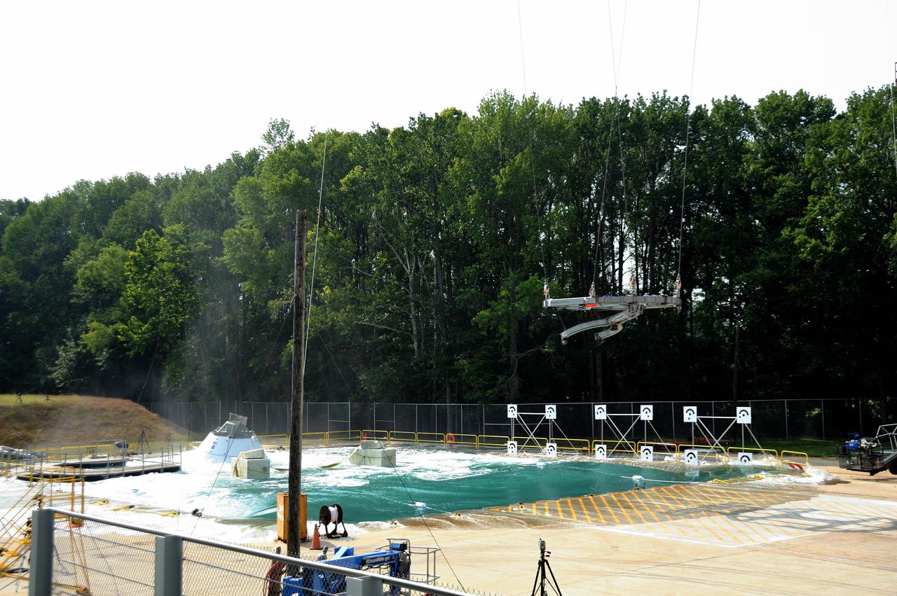 ORION Project-(SPLASH) Structural Passive Landing Attenuation for Survivability of Human Crew (BTA) Boiler Plate Test Article Water Impact Test-Pot Phase"0" Test POT#2  Tested at the Hydro Impact Basin at the Landing and Impact Research Facility (Gantry)