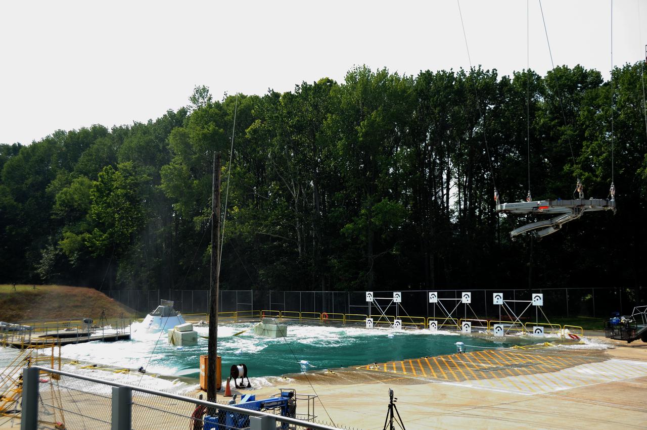 ORION Project-(SPLASH) Structural Passive Landing Attenuation for Survivability of Human Crew (BTA) Boiler Plate Test Article Water Impact Test-Pot Phase"0" Test POT#2  Tested at the Hydro Impact Basin at the Landing and Impact Research Facility (Gantry)