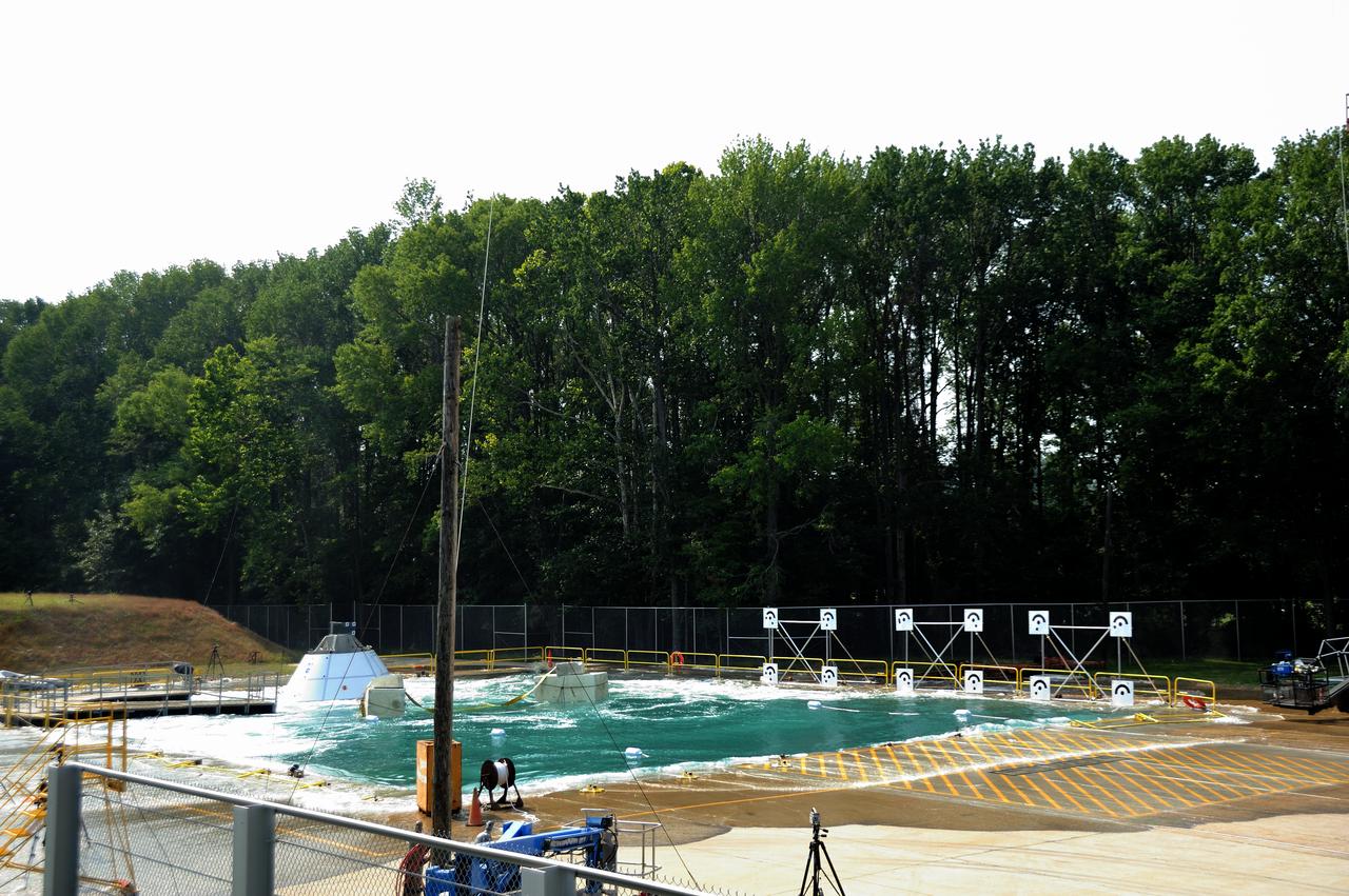 ORION Project-(SPLASH) Structural Passive Landing Attenuation for Survivability of Human Crew (BTA) Boiler Plate Test Article Water Impact Test-Pot Phase"0" Test POT#2  Tested at the Hydro Impact Basin at the Landing and Impact Research Facility (Gantry)