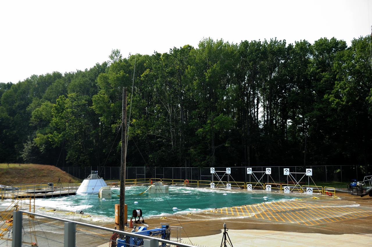 ORION Project-(SPLASH) Structural Passive Landing Attenuation for Survivability of Human Crew (BTA) Boiler Plate Test Article Water Impact Test-Pot Phase"0" Test POT#2  Tested at the Hydro Impact Basin at the Landing and Impact Research Facility (Gantry)