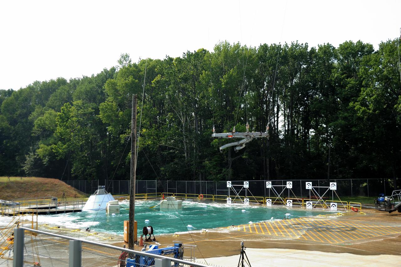 ORION Project-(SPLASH) Structural Passive Landing Attenuation for Survivability of Human Crew (BTA) Boiler Plate Test Article Water Impact Test-Pot Phase"0" Test POT#2  Tested at the Hydro Impact Basin at the Landing and Impact Research Facility (Gantry)
