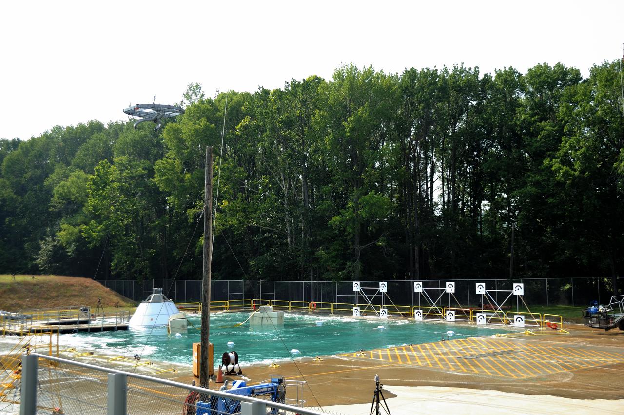 ORION Project-(SPLASH) Structural Passive Landing Attenuation for Survivability of Human Crew (BTA) Boiler Plate Test Article Water Impact Test-Pot Phase"0" Test POT#2  Tested at the Hydro Impact Basin at the Landing and Impact Research Facility (Gantry)